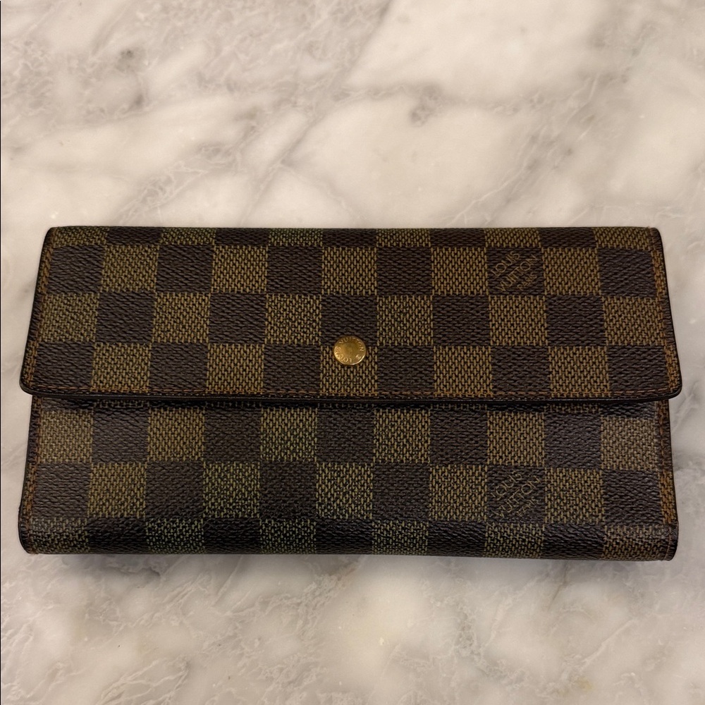 Louis Vuitton Brown Damier Canvas Long Wallet with Gold-Tone Snap